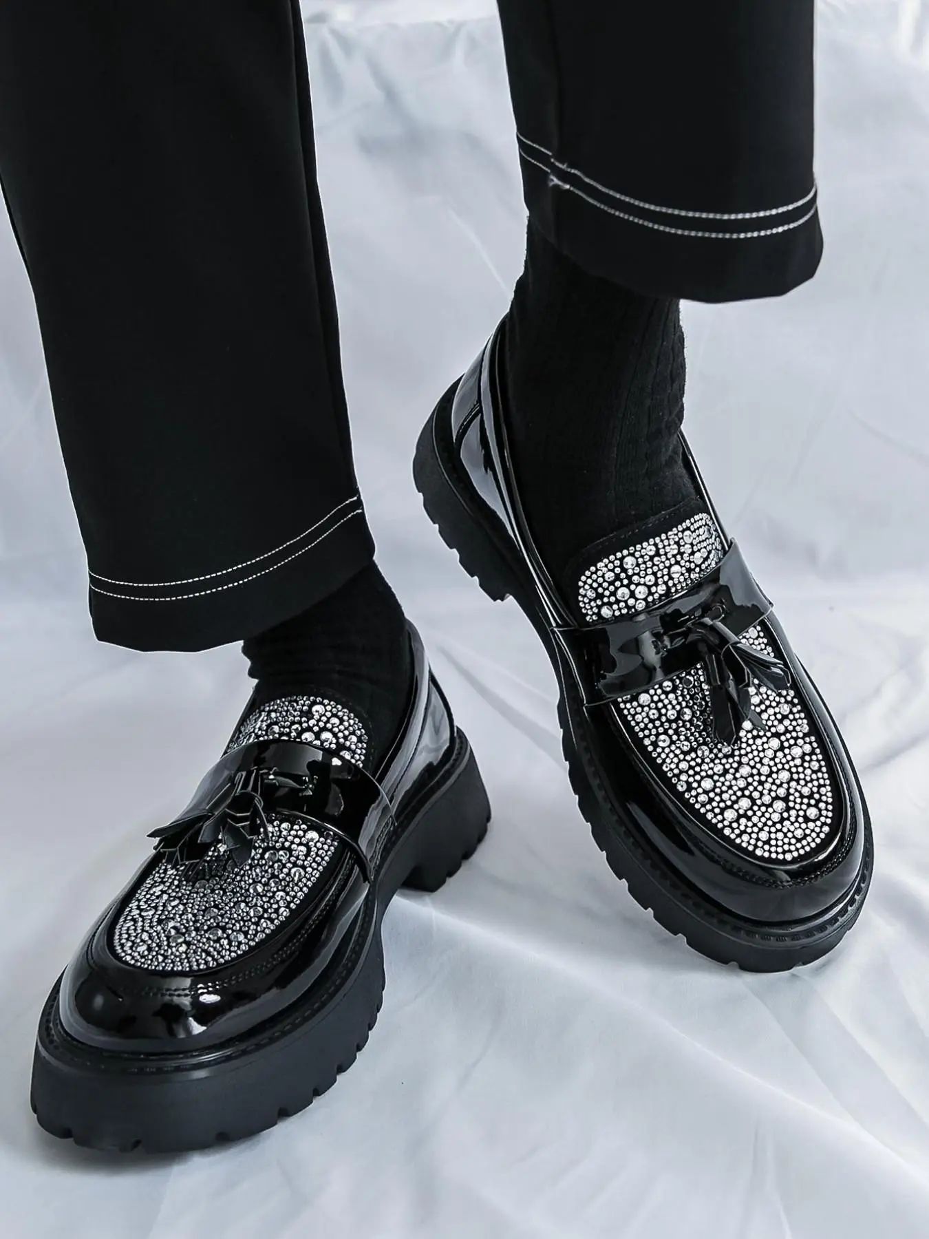 Men's Fashionable Glitter Design Loafers, Casual Comfortable Thick Sole Slip-on Shoes for Daily Wear, Stylish All-match Shoes for Daily Wear, Boy, Footwear, Pu Leather Shoes