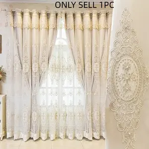 Luxurious European Style Window Curtain, Embroidered Floral Pattern, Ideal for Living Room and Bedroom Decor, Elegant Home Decoration