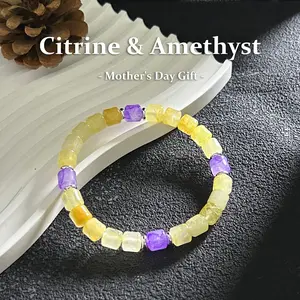 Natural Citrine & Amethyst Wealth-Attracting Bracelet, Energy Healing Beaded Bracelet, Positive Energy Wealth Enhancement Emotional Balance, Unisex Daily Jewelry, November Birthstone, Mother's Day / Teacher's Day / Nurses' Day Gift