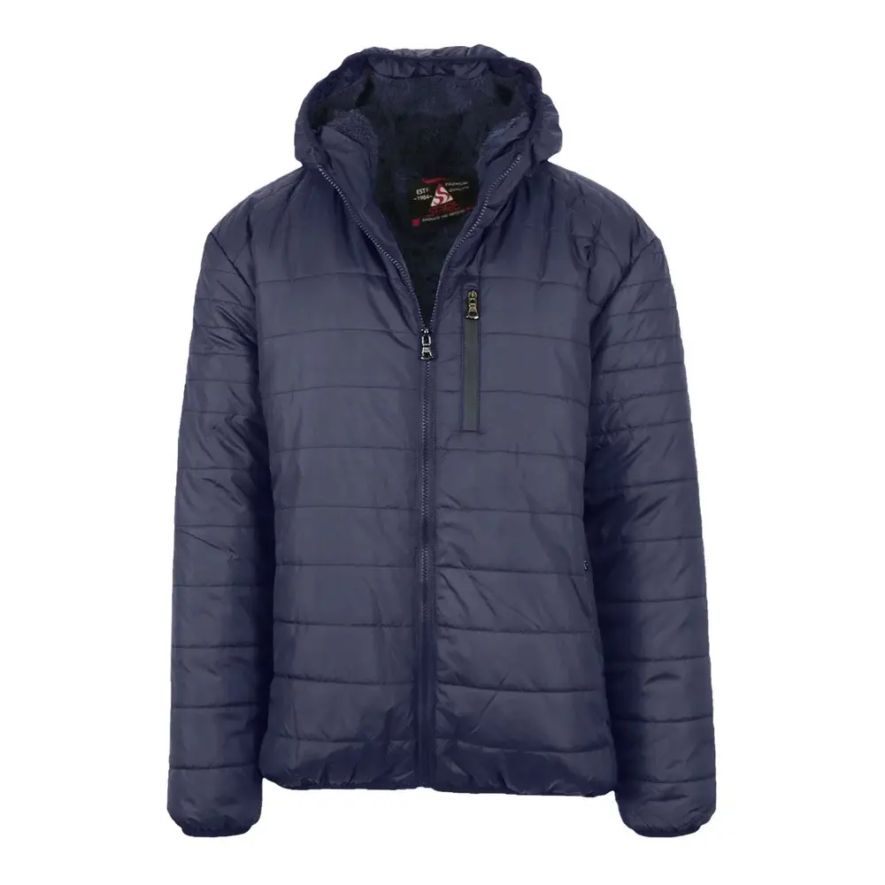 Spire By Galaxy Men's faux shearling Lined Hooded Puffer Jacket - Navy Large