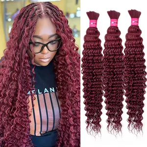 99J Deep Wave Bulk Human Hair For Braiding Bulk Human Hair Extensions No Weft Burgundy Human Hair For Braiding 100g