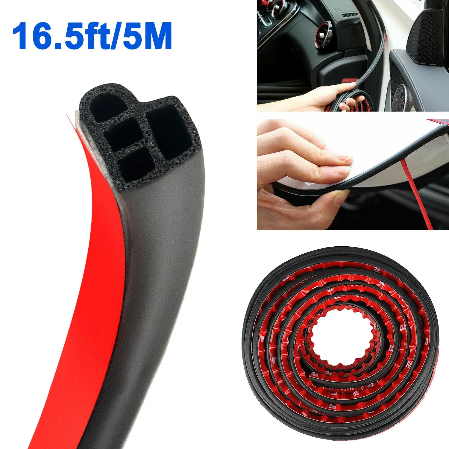 16.5FT Car Door Seal Strip – Self-Adhesive Rubber Weather Stripping, Noise Reduction & Waterproof, Dustproof & Sound Insulation, Easy Trim-to-Fit for Car Trunk Hood,Car Accessories