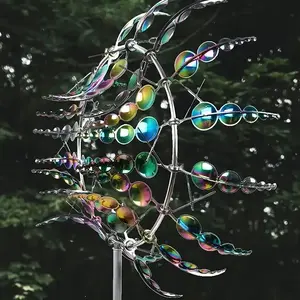 Charming Metal Windmill Sculpture, Colorful Reflective Petals, Stainless Steel Outdoor Garden Decor, No Power Needed, Perfect for Weddings
