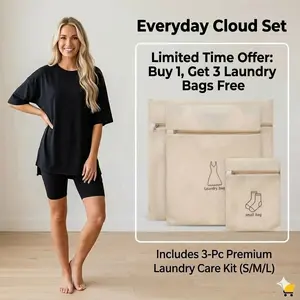 Comfy  Tunic & Shorts Lounge Set and Free 3-Piece Mesh Garment Care Kit