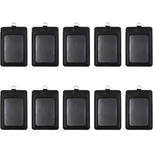 10Pcs PU Leather Badge Holders Vertical Horizontal ID Badge Holder with Clear ID Window and Credit Card Slot-Black-Vertical