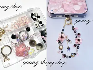Phone Chain Kit Black Pink Peach Materials Craft DIY Handmade Beaded For Beginners-Flower Garden,Pretty Mother's Day Gift,Bag Chain Charm,Stylish Cellphone Lanyard For Women,Fashionable Wrist Strap For Smartphones