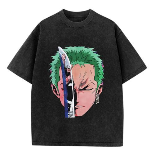 Zoro Vintage Washed Oversized Tee 100 Cotton Original Anime Graphic Crew Neck T Shirt Casual Streetwear Tops For Men Women Soft Breathable Moisture Wicking Loose Fit Urban Street Style Daily Outfit Vacation Party Hip Hop Fashion Tee       26