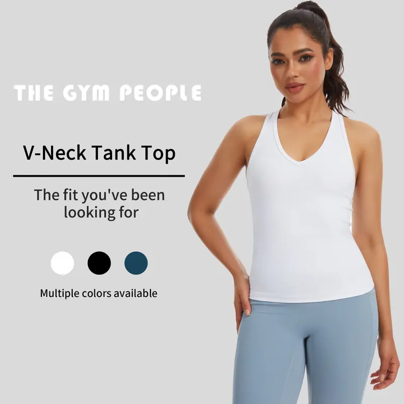 THE GYM PEOPLE Women's Polyamide Blend V-Neck Racerback Sleeveless Sports Tops - Slim Tailored Cut, Sweat-Wicking Fitness Vest for Yoga & Gym, Skirt-Compatible Exercise Wear