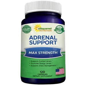 aSquared Nutrition Adrenal Support & Cortisol Manager Supplement (120 Capsules)-Adrenal Health w/Vitamin C Complex Pills to Support Fatigue & Stress Relief-Ashwagandha, L-Tyrosine, Rhodiola & Ginseng