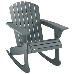 Wood Adirondack Outdoor Lounge Rocking Chair – Fire Pit Seating with Slatted Fanned Back. Weather-Fighting Natural Wood. 285 lbs Capacity. Gray