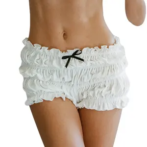 Women's Ruffle Shorts 3D Bow Lettuce Trim Elastic Waist Tiered Casual Bloomers Shorts for Summer emmi ol outfits