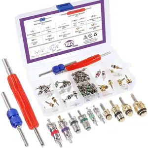 102 count Air Conditioning Valve Core Accessories Kit, Including Assortment R12 R134a Valve Core Refrigeration Tire Valve Stem Cores with Remover Tool for