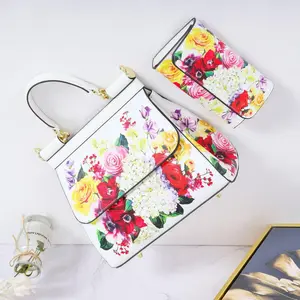 E136-New Ladies Large Capacity Printed Flower Rose Pattern Handbag with Wallet Tote Bag