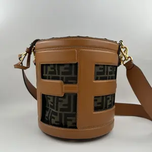 Pre-owned FENDI canvas leather bucket tote shoulder/handbag