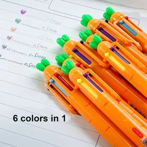 2pcs 6-in-1 Retractable Carrot Ballpoint Pen, Suitable for Office Use, Marker, Signature Pen, Meeting Notes, Journaling, Memo Colored Marker