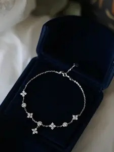 Elegant S925 Silver Color Zircon Bracelet Set, Starry Lucky Flower Design, Perfect Gift Box Included, Ideal for Birthdays & Festivals