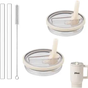 20oz Tumbler Flip Straw Lid Replacement, Compatible with 20oz Insulated   Traveler, Dishwasher Safe Leak Resistant Cap for Cup Accessories,Pack of 2 (Cream White)
