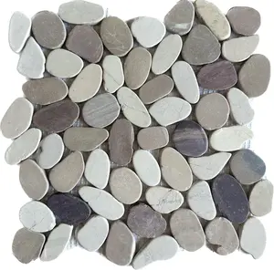 Tuscan Harmony Pebble Mosaic Color White, Tan and Red 12"x12" Interlocking Floor and Wall tile Indoor and Outdoor Natural Zen Modern Living 11 sheets per case