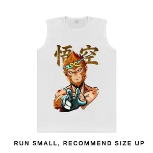 Men's Classic Sun Wukong Chinese Calligraphy Graphic Soft Cotton Sleeveless Tank Top - Menswear Casual Anime Streetwear, Breathable Athletic Vest for Monkey King Fans & Gym Enthusiasts