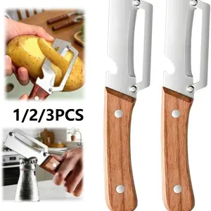 2-in-1 Vegetable Peeler with Bottle Opener, Stainless Steel Kitchen Peeler with Wooden Handle for Potatoes, Vegetables & Fruit, Kitchen Peeling Utensils