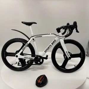 Realistic Alloy Mountain Bike Model with Helmet, Collectible Item, Perfect Christmas & Halloween Decoration, Boys Toy Gift, Artist Sports Bicycle Player Present