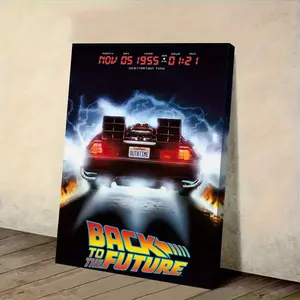 1 item<Back to the Future>Movie Poster - Official Marty McFly and Delorean Time Machine Canvas Painting, November 5th Retro 80s Style Wall Decoration, with Hanging Hook, Home Theater, Office Artwork, Movie Fan Gift, Classic Movie Design, High-Qualit