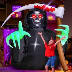 Halloween Inflatable Decoration Featuring Grim Reaper with LED Lights for Outdoor and Indoor Festive Decor, Spooky Yard and Lawn Decoration for Halloween Parties