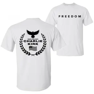 180gFreedom Charlie Kirk A True American Patriot Eagle Wreath "Forever in Our Hearts" Memorial T-Shirt, Charlie Kirk Shot Dead at Utah College Event Tee, 2 Sided Graphic Design Unisex Cotton T-shirt for Men for Women Menswear Womenswear