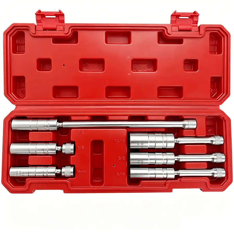 【DealsForYouDays】6PCS 3/8-Inch Drive Magnetic Swivel Spark Plug Socket Set, Thin Wall, Include 9/16-Inch, 5/8-Inch, 13/16-Inch, 14mm,Socket, Length: 4-Inch, 6-Inch, 11-Inch, 12-Point, CR-V,#TikTokShopBlackFriday