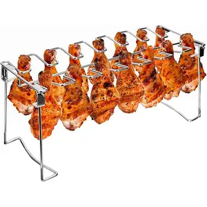 1pc Stainless Steel Chicken Leg & Wing Rack - Foldable Vertical Roaster Stand for BBQ, Smoker, Oven ,Picnics, Camping,Cooking