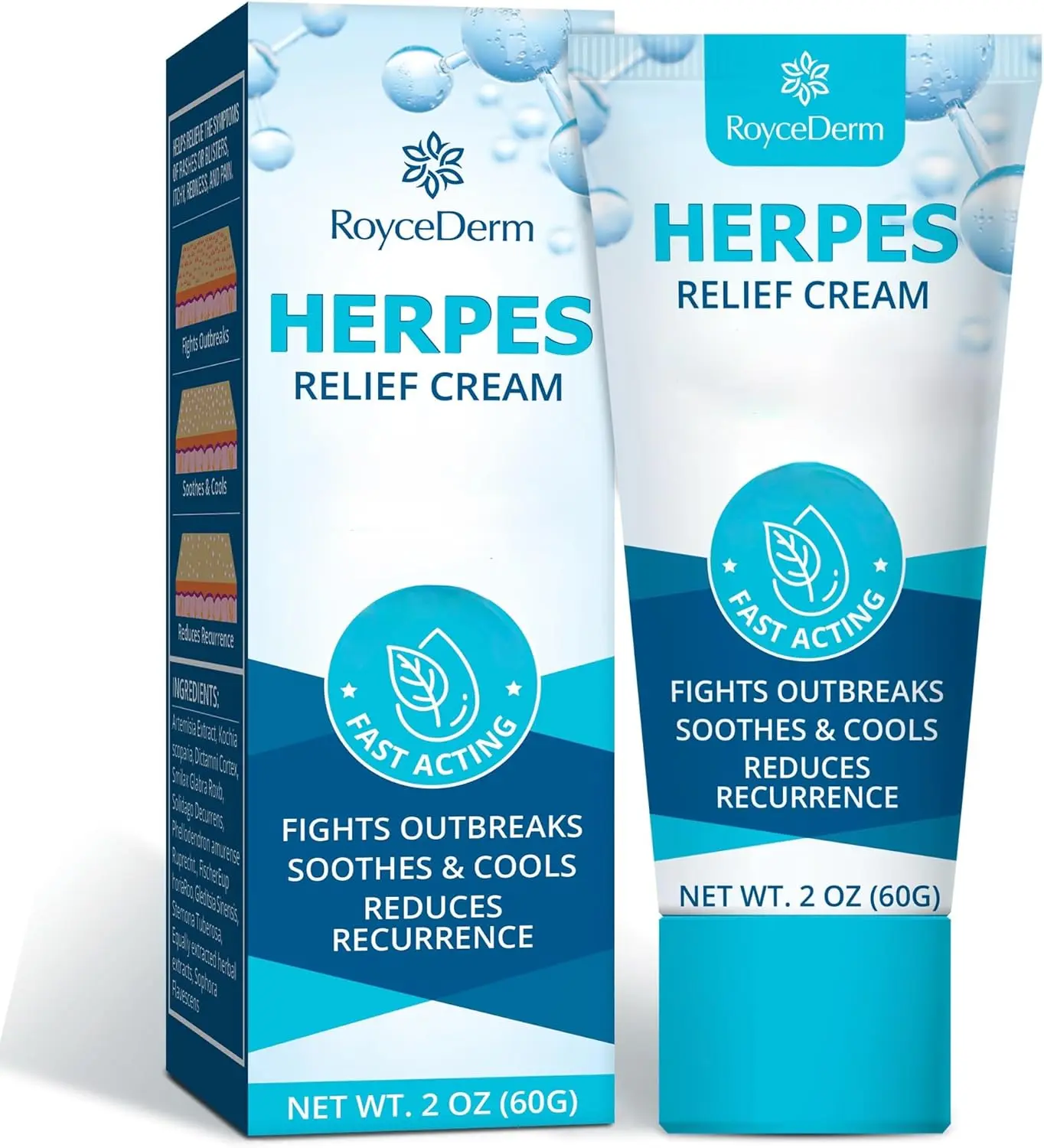 Roycederm Herpes Cream – Soothes Itching, Redness, Discomfort, and Sensitive Areas – Fast-Absorbing & Gentle Formula