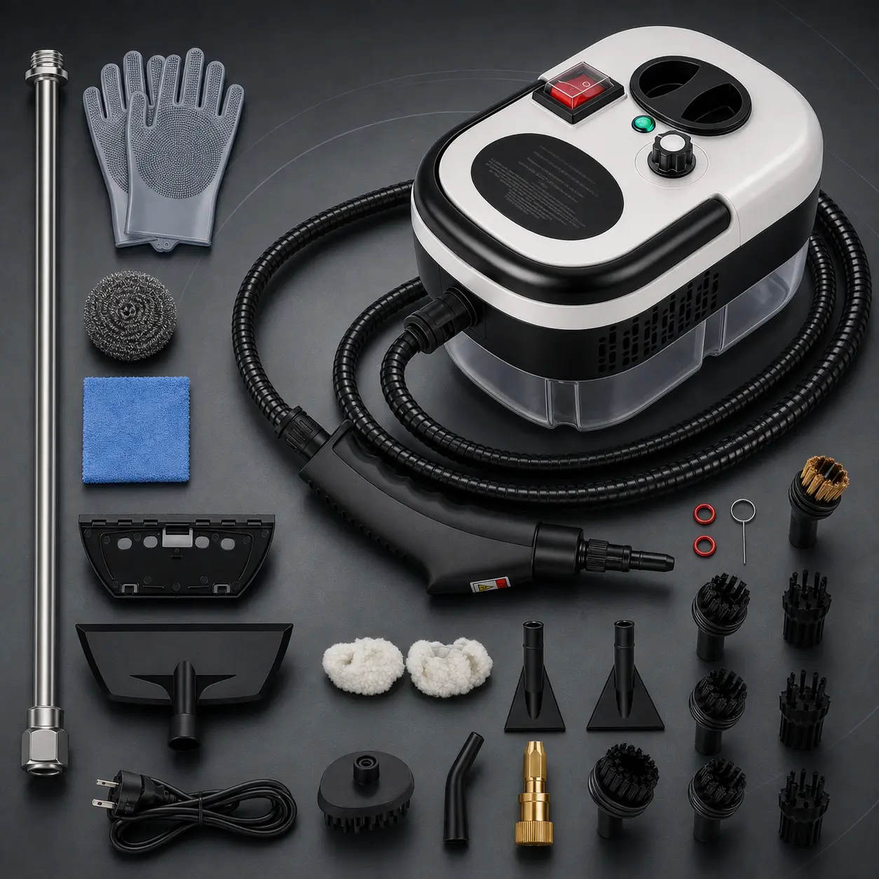 2500W Corded Compact Portable Handheld Steam Cleaner for House - Pressurized Heat, Large Tank, Multi-Head Machine with Brush Heads, Extension Rod, Standard Plug for Home Kitchen Grease, Car Detailing
