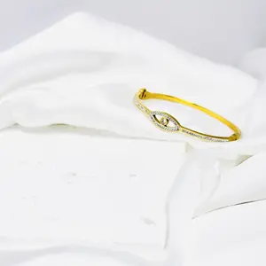J&S Rhinestone Gold-plated Non-tarnishing Steel Evil Eyes Bangle
