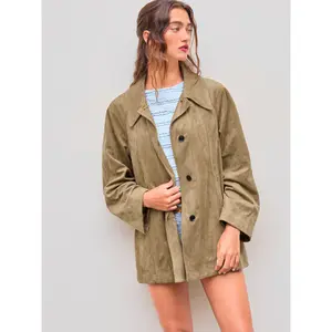 Cider [size 2-10] Suede Collar Solid Button Pocket Oversized Jacket
