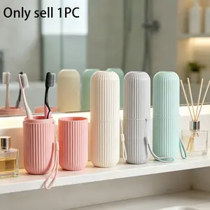 Portable Travel Toothbrush Storage Box Case with Mouthwash Cup, Toothbrush Holders, Compact & Space-Saving, Hygienic Design for Business Trips, Easy Cleaning