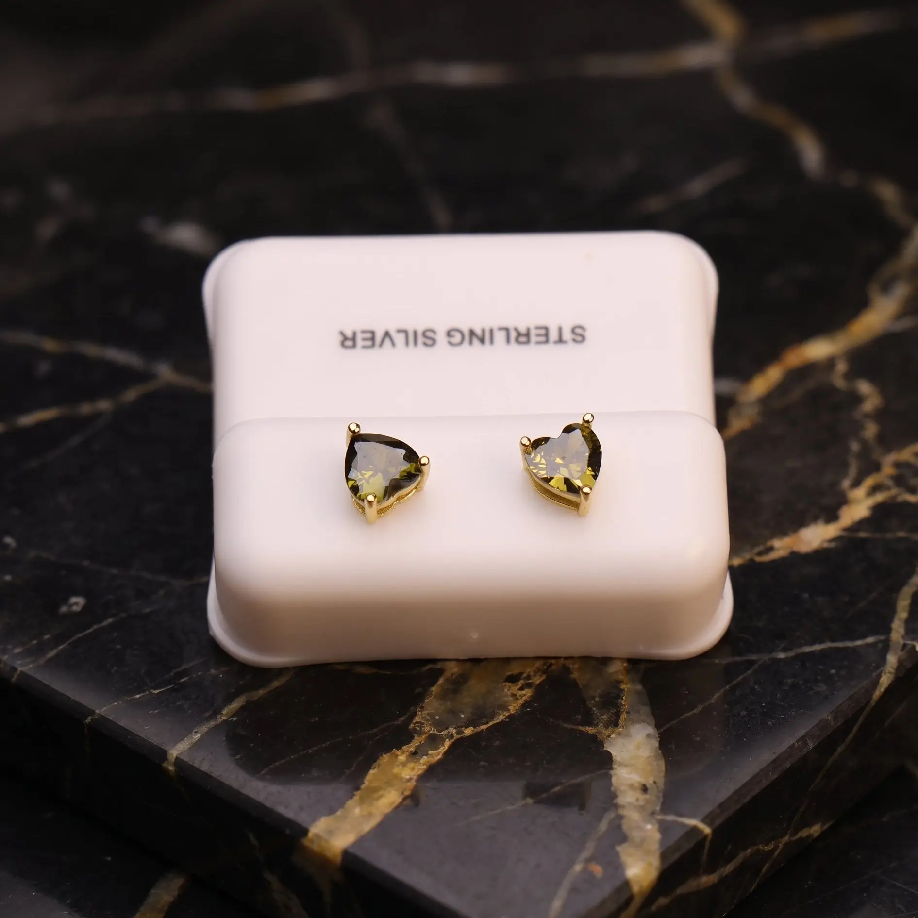 Peridot Cz Earrings Heart 14k Gold Over 925 Sterling Silver 6mm