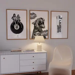 Black Trendy Set Of 3 Lips Kiss, Cheetah Wall Art, 8 Pool Ball Wall Art, Lucky You Poster, Aesthetic Room Decor Leopard