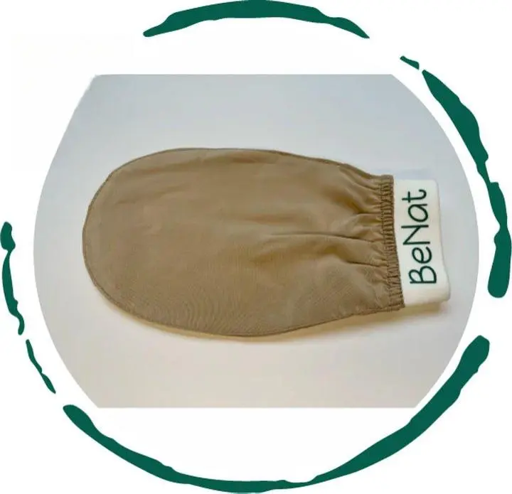 BeNat Silk Exfoliating Bath Gloves - Lightweight 100% Mulberry Natural Silk for Deep Cleansing & Skin Moisturizing - Beige Color - 8.6" x 5.1" Size