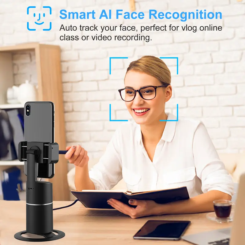 auto Face Tracking Tripod, Mother's Day Gift,No App Required, 360° Rotation Face Body Phone Camera Mount Smart Shooting Phone Tracking Holder for Live Vlog Streaming Video, Rechargeable Battery Accessories Selfie 4