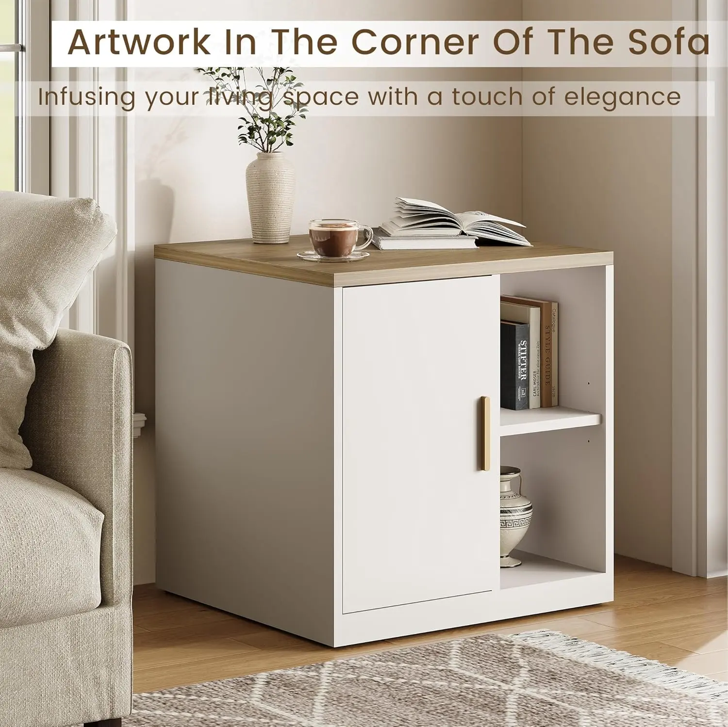 ModernMate 23" Tall Under Desk File Cabinet with Door, Printer Stand with Open Adjustable Shelves & Book Shelf, End Side Table for Office & Living Room, Light Walnut Desk With Drawers Computer Desk