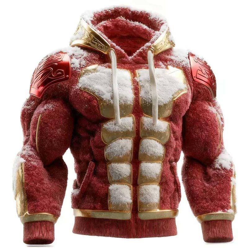 Mens Muscle Hoodie Sweatshirt Vintage FlannelStreet Style Muscle Line Art Warm Fuzzy Hooded Sweatshirts 2D Print