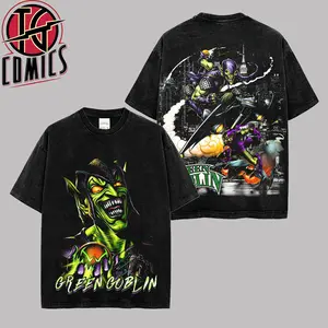 [IG] 90s Green Goblin 'Norman Osborn Comic Graphic Premium Washed Cotton T-Shirt (Made In US), MCU Comic Graphic Tee, Super Hero MCU Universe Comics Book Fans Shirt, Comic Book Outfit, Gift For Hero Fans
