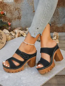 Ladies' summer lightweight high-heeled sandals, fashionable Velcro platform sandals, elegant and comfortable open toed slippers suitable for daily and holiday wear Footwear