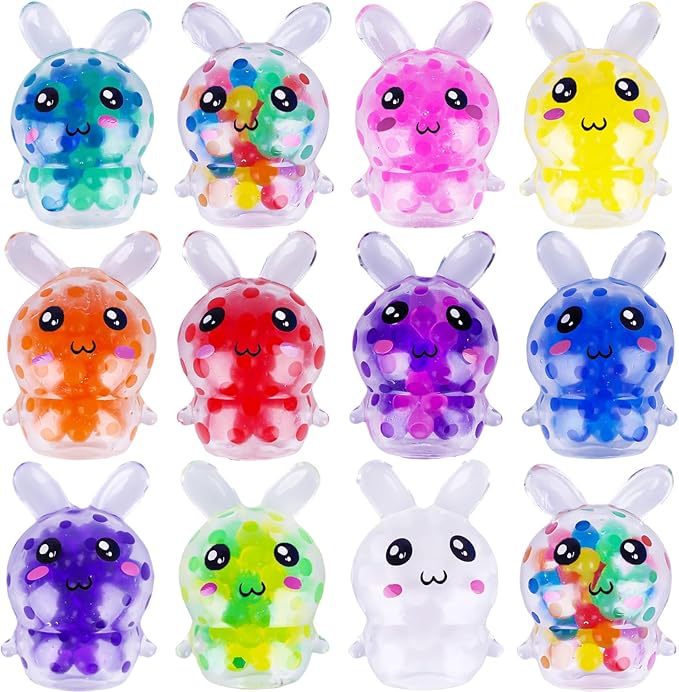 10 Pack Easter Bunny Squishy Balls Easter Basket Stuffers & Egg Fillers Stress Relief Fidget Toys for Kids Easter Gifts Boys Girls Party Favors
