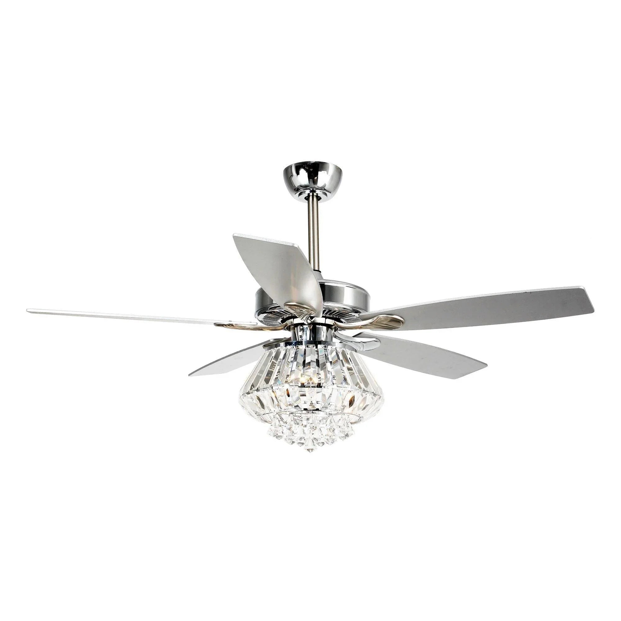 52" Kerala Modern Chrome Crystal Ceiling Fan, Downrod Mount, Reversible Blades with LED Light & Remote Control 52" Kerala Modern Chrome Crystal Ceiling Fan, Downrod Mount, Reversible Blades with LED Light & Remote Control