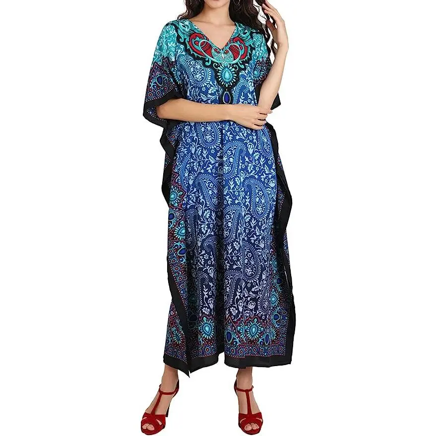 Miss Lavish London Women's Kaftan Kimono Maxi Style Dresses Suiting Teens to Adult in Regular to Plus Size - X-Large, 101-Blue
