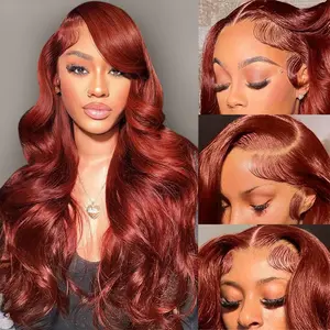 GK Reddish Brown Wig Human Hair 13x6 Body Wave Lace Front Wigs HumanHair 200% Density HD Transparent 33# Lace Frontal Wigs Pre Plucked With Baby Hair Brownish Red Wig For Women