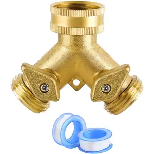 Solid Brass Hose Splitter, Garden Hose Splitter, Hose Splitter 2 Way, Garden Hose Splitter 2 Way with Shut-Off Valves for Garden Irrigation Watering Suitable for All American Thread 3/4