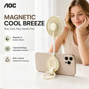AOC PF002 Magnetic Bracket Mini Fan – Lightweight & Portable, 360° Full-Area Air Supply, 3-Speed Instant Cooling, Adjustable Hose for Precise Airflow, Silent Operation, Handheld Air Conditioner for a Cool Summer