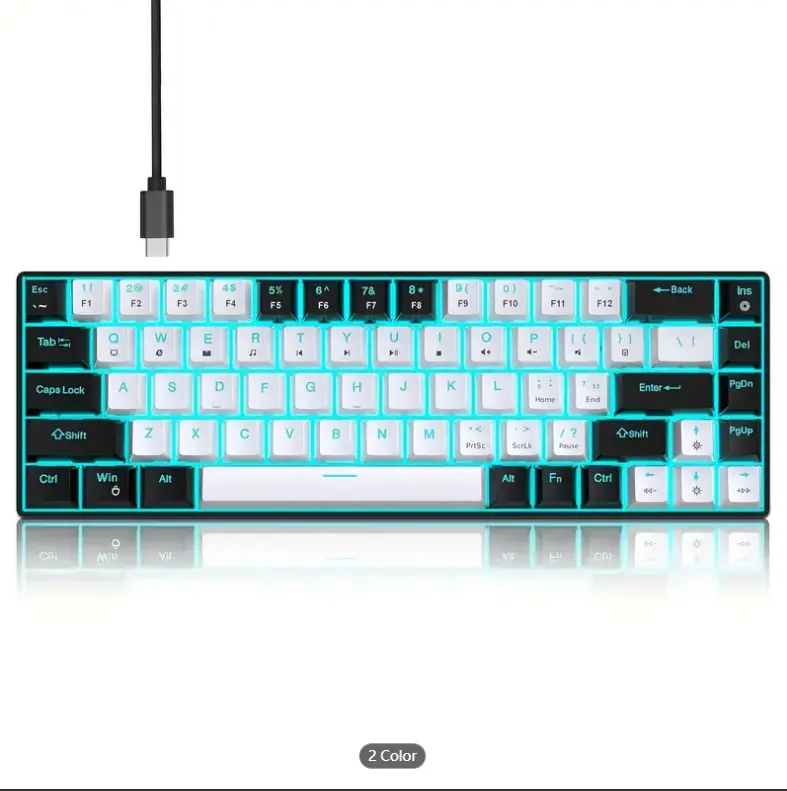 HXSJ 68-Key USB-C Mechanical Keyboard - Ice Blue Light, Two-Color Injection Molded Keycaps, Perfect for Gaming, Office & Home Use!